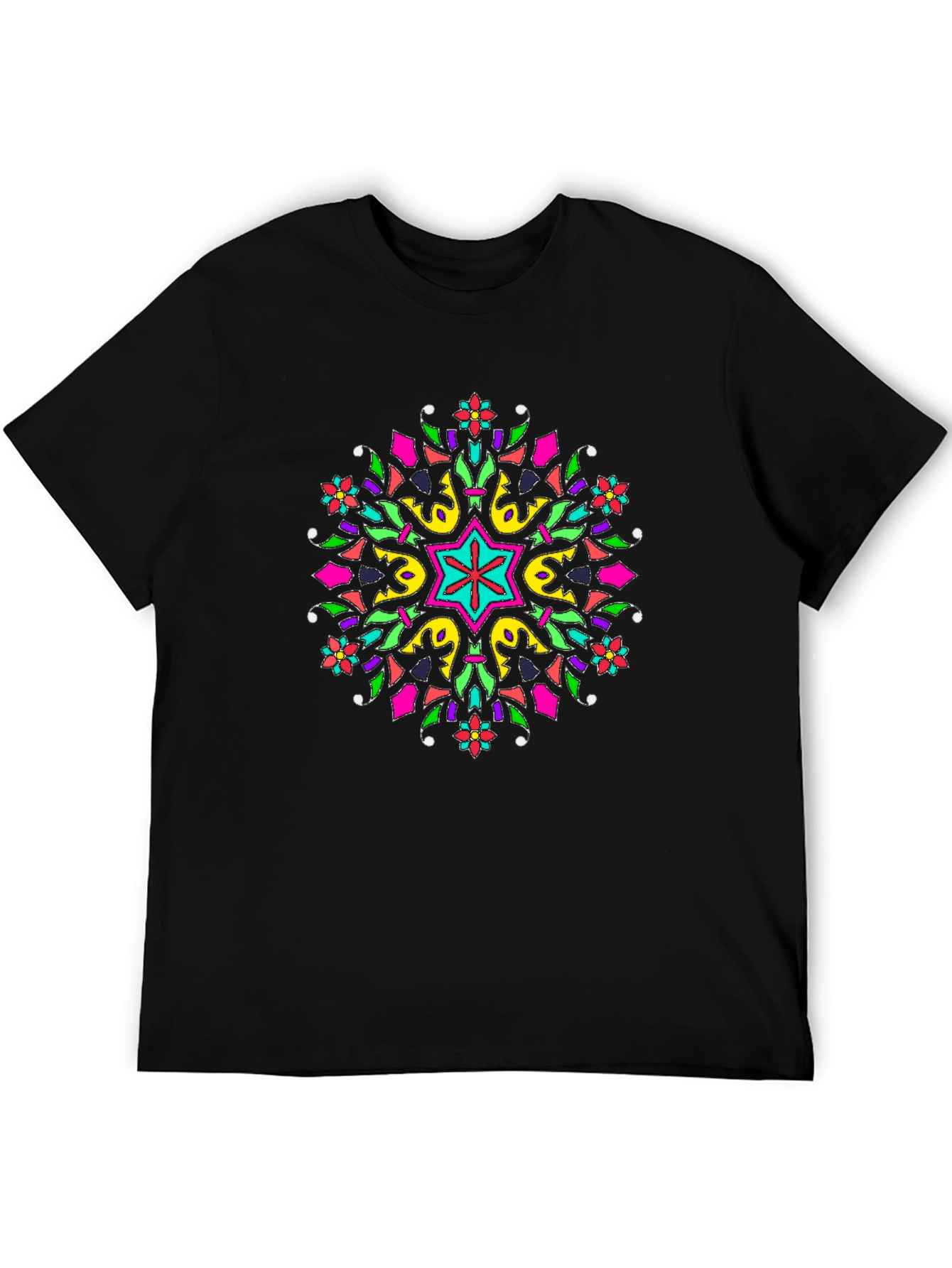Vibrant Mandala Graphic Print Black T-Shirt