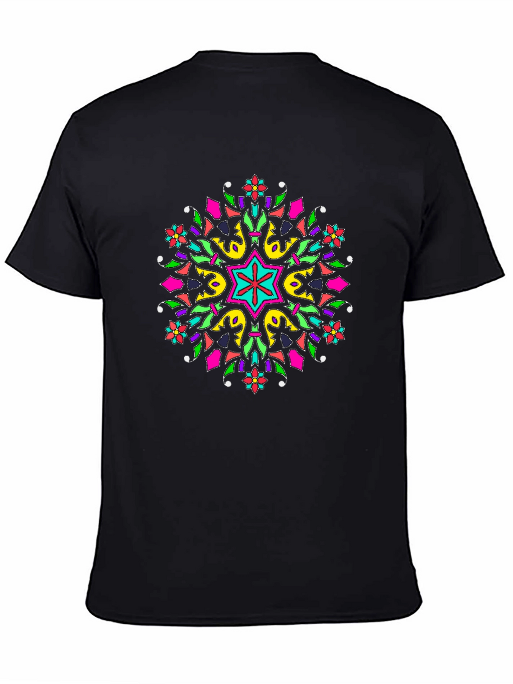 Vibrant Mandala Graphic Print Black T-Shirt