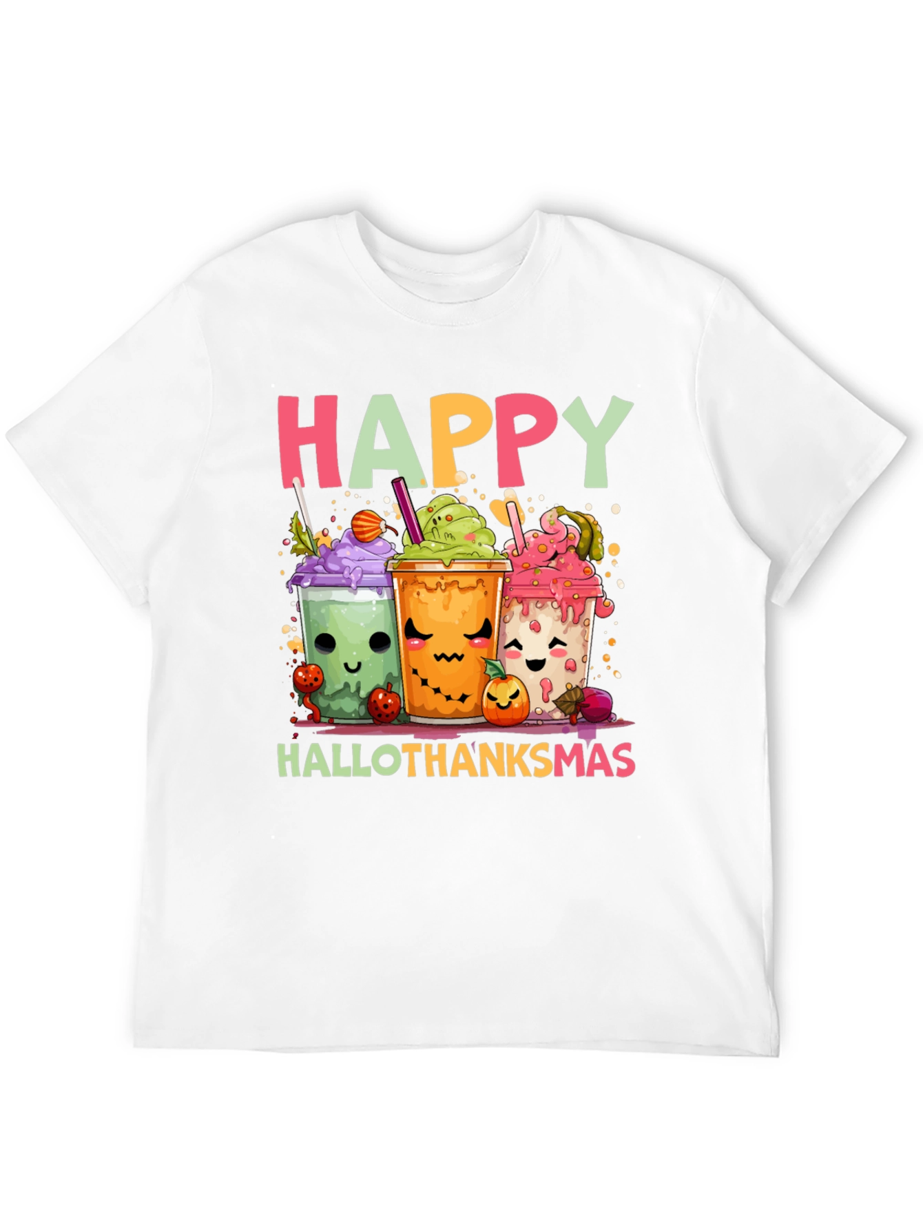 Happy Hallothanksmas T-Shirt - Cute Holiday Cartoon