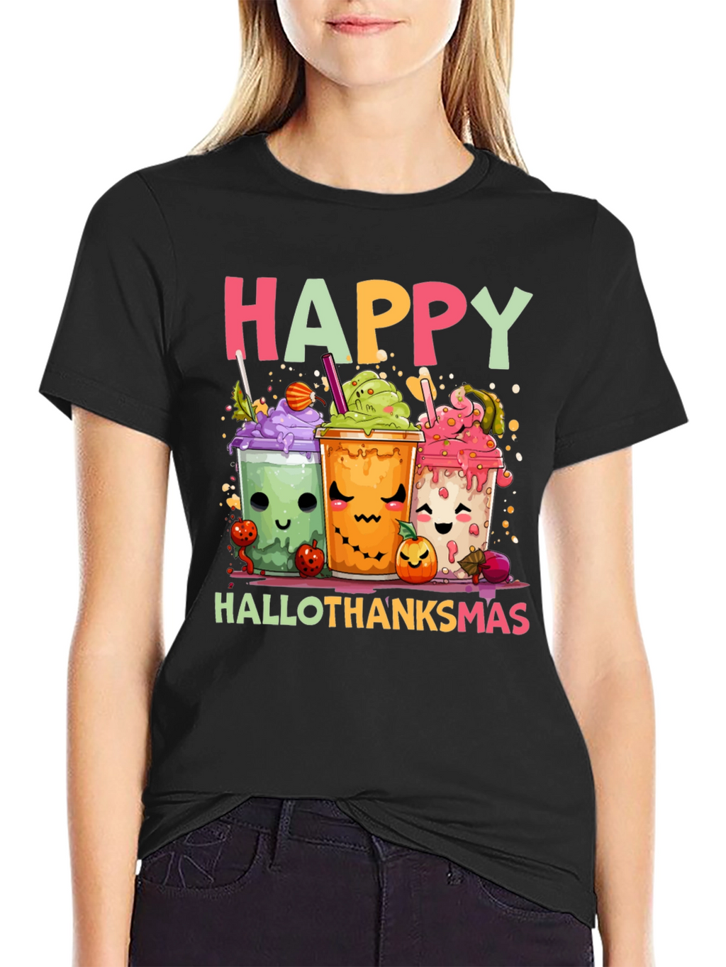 Happy Hallothanksmas T-Shirt - Cute Holiday Cartoon