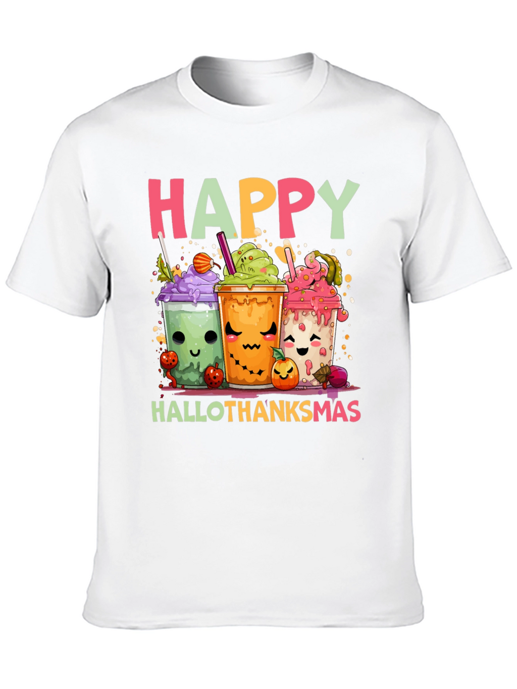 Happy Hallothanksmas T-Shirt - Cute Holiday Cartoon