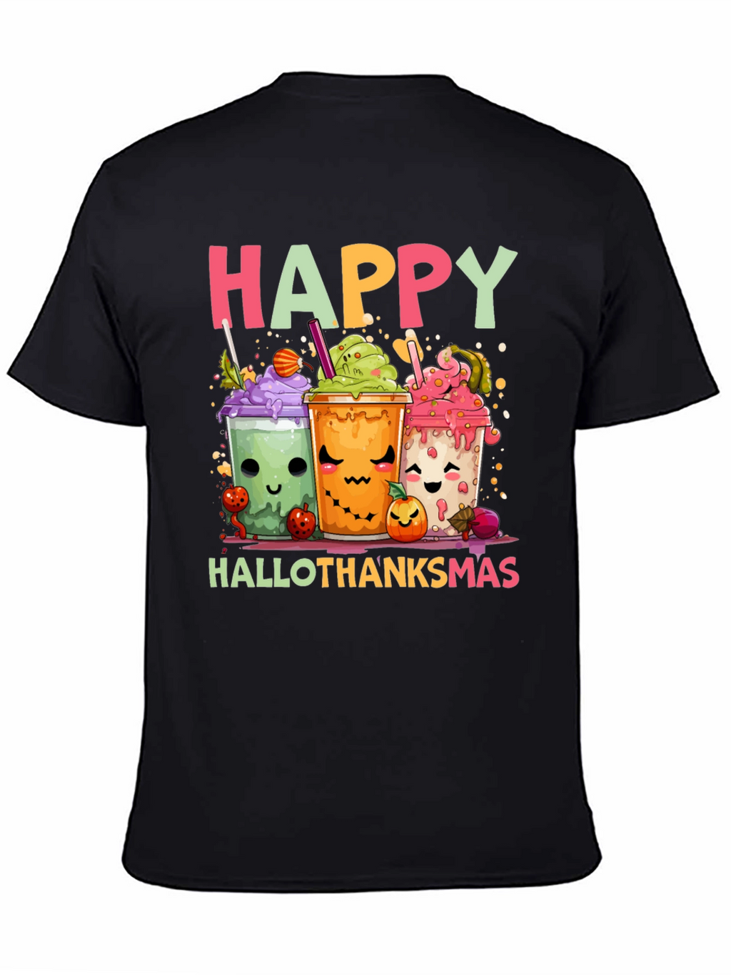 Happy Hallothanksmas T-Shirt - Cute Holiday Cartoon