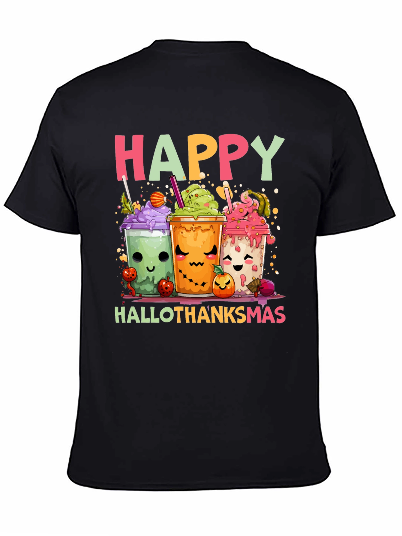 Happy Hallothanksmas T-Shirt - Cute Holiday Cartoon