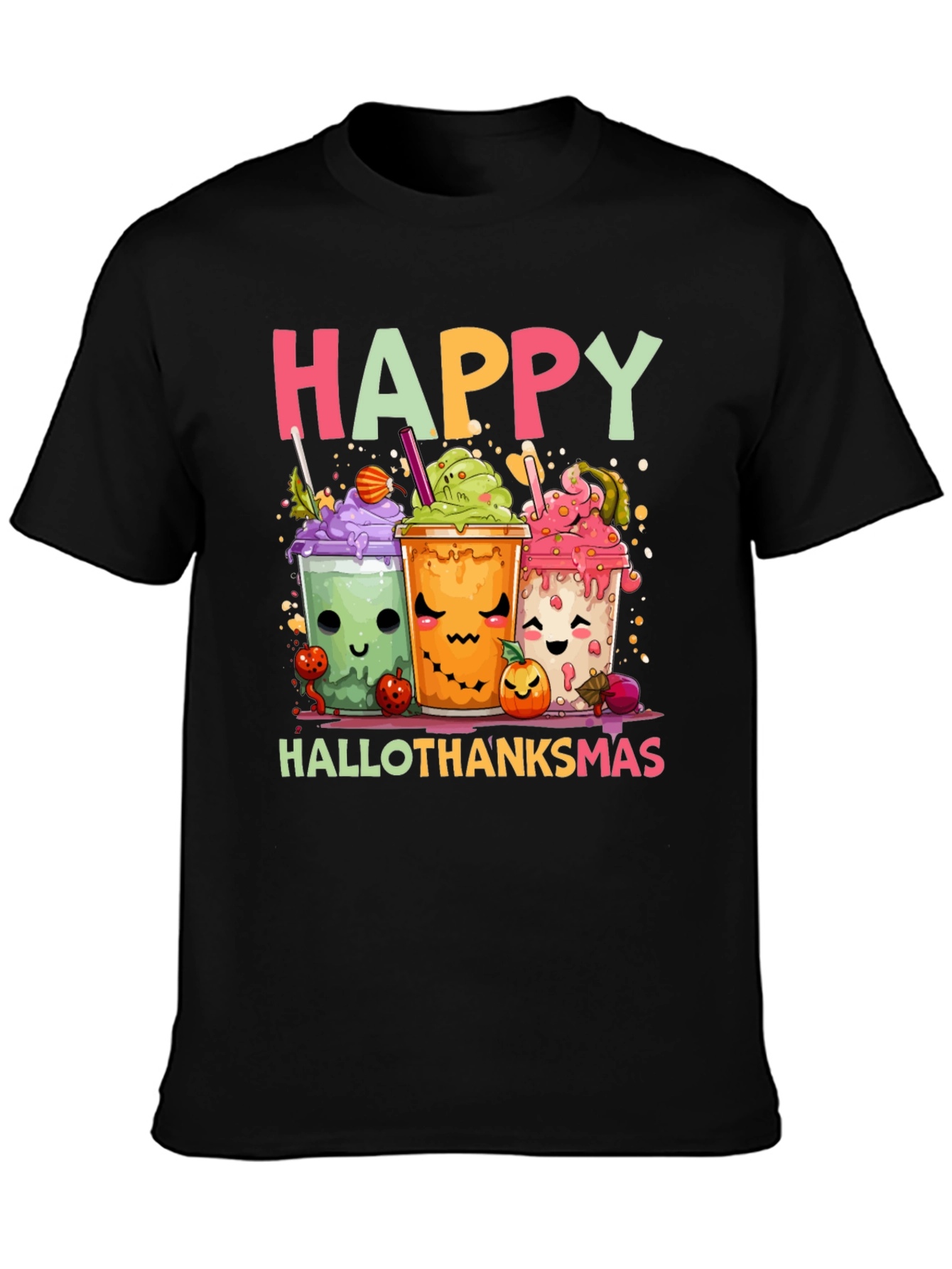 Happy Hallothanksmas T-Shirt - Cute Holiday Cartoon