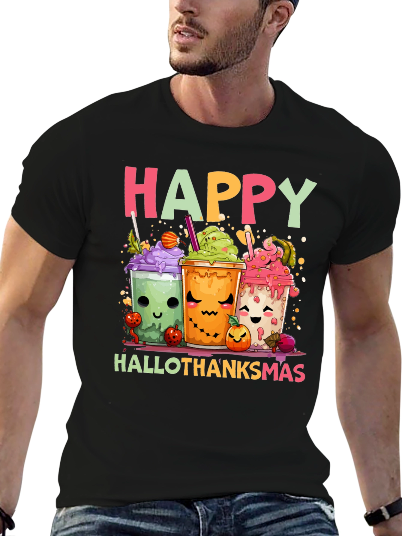 Happy Hallothanksmas T-Shirt - Cute Holiday Cartoon
