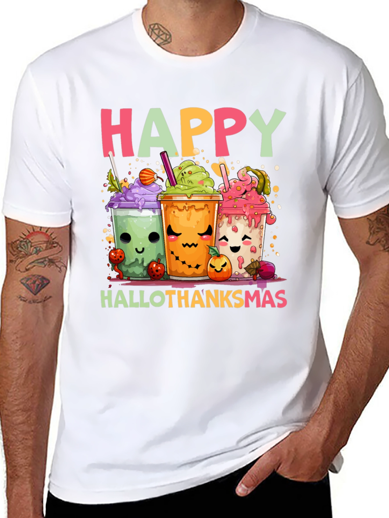 Happy Hallothanksmas T-Shirt - Cute Holiday Cartoon