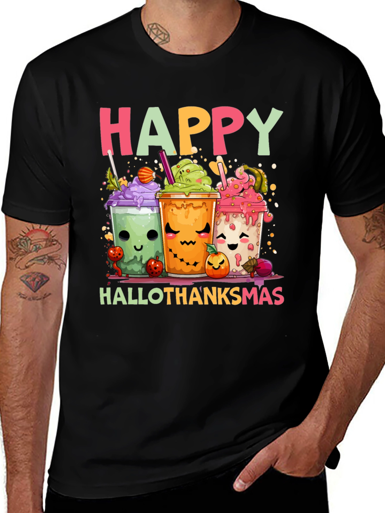Happy Hallothanksmas T-Shirt - Cute Holiday Cartoon