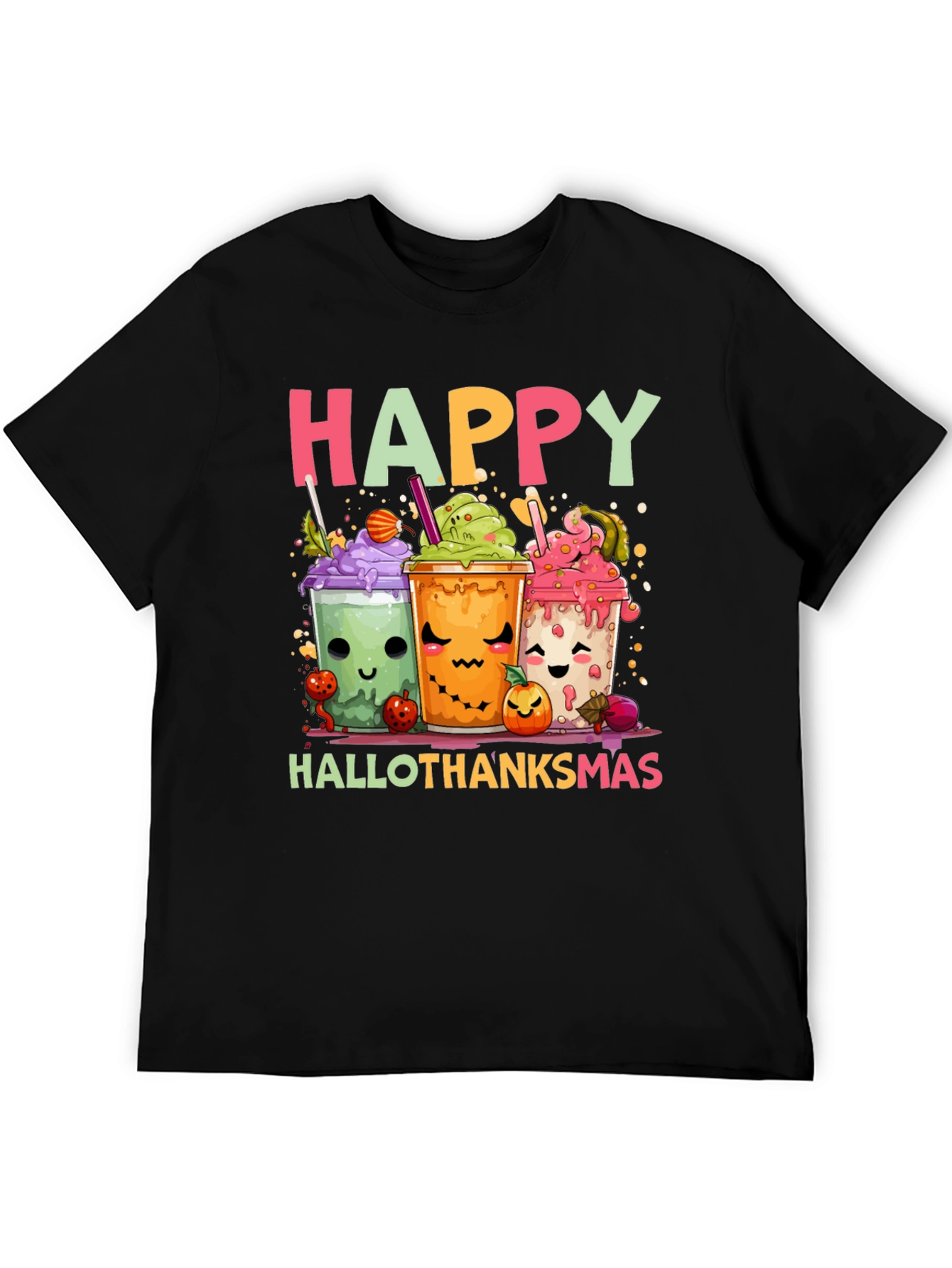 Happy Hallothanksmas T-Shirt - Cute Holiday Cartoon