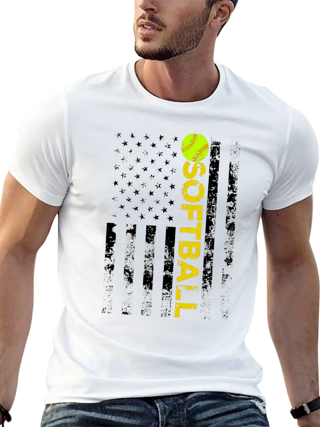 Softball Flag T-Shirt - Distressed USA Design
