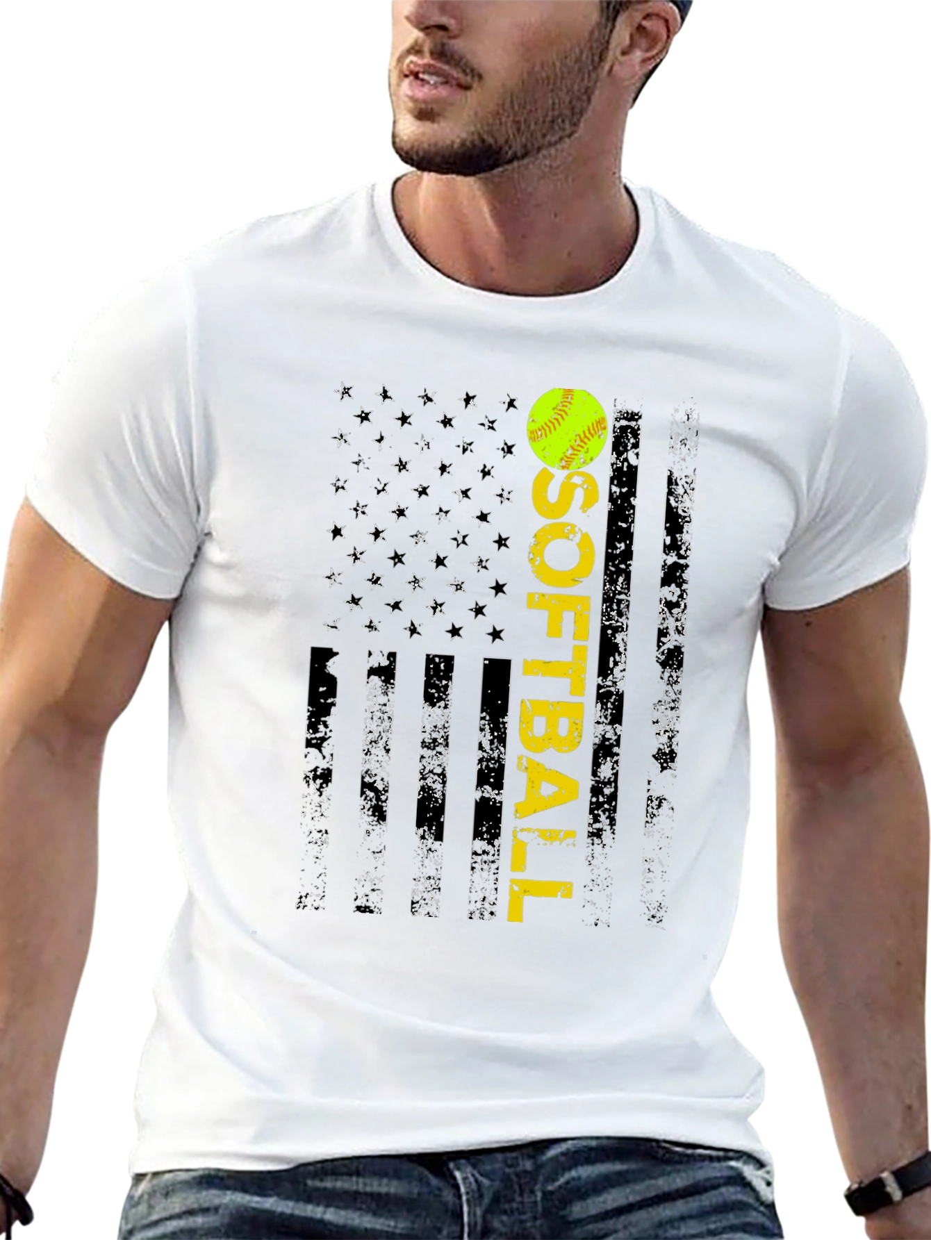 Softball Flag T-Shirt - Distressed USA Design