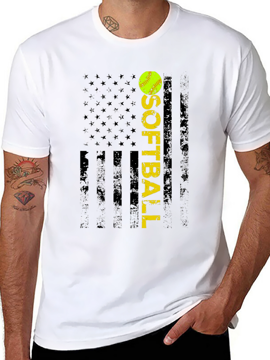Softball Flag T-Shirt - Distressed USA Design