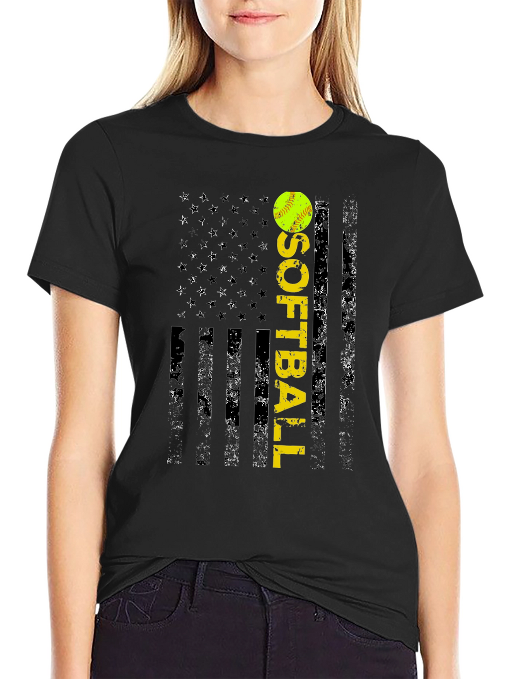 Softball Flag T-Shirt - Distressed USA Design