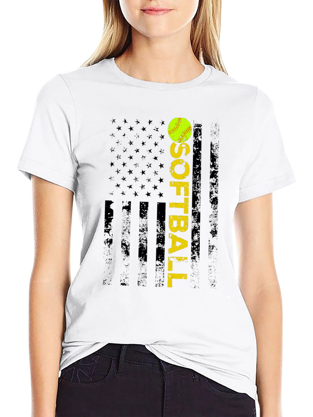 Softball Flag T-Shirt - Distressed USA Design