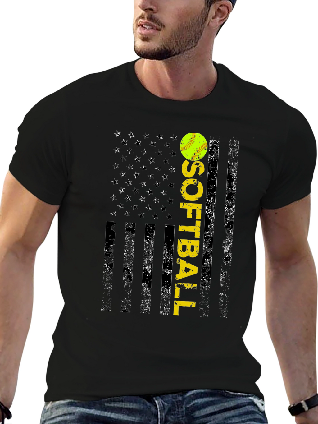 Softball Flag T-Shirt - Distressed USA Design