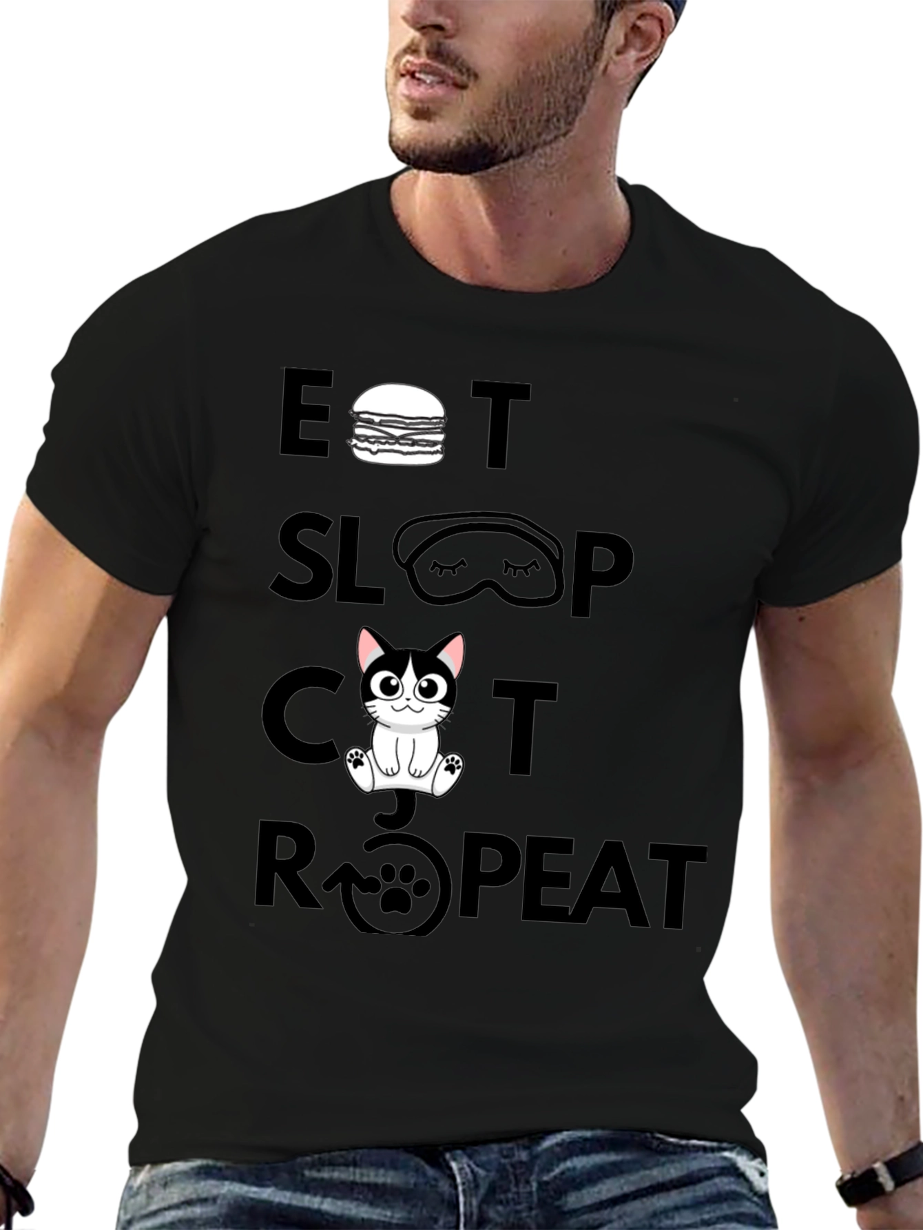 Eat Sleep Cat Repeat Graphic Tee