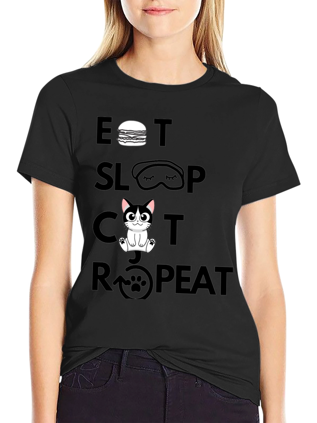 Eat Sleep Cat Repeat Graphic Tee