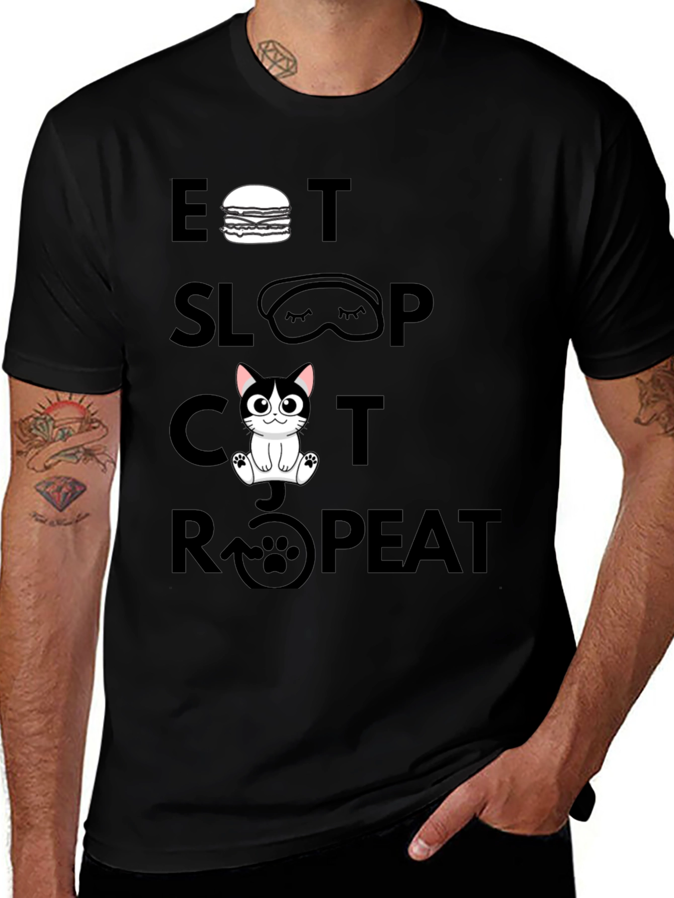Eat Sleep Cat Repeat Graphic Tee