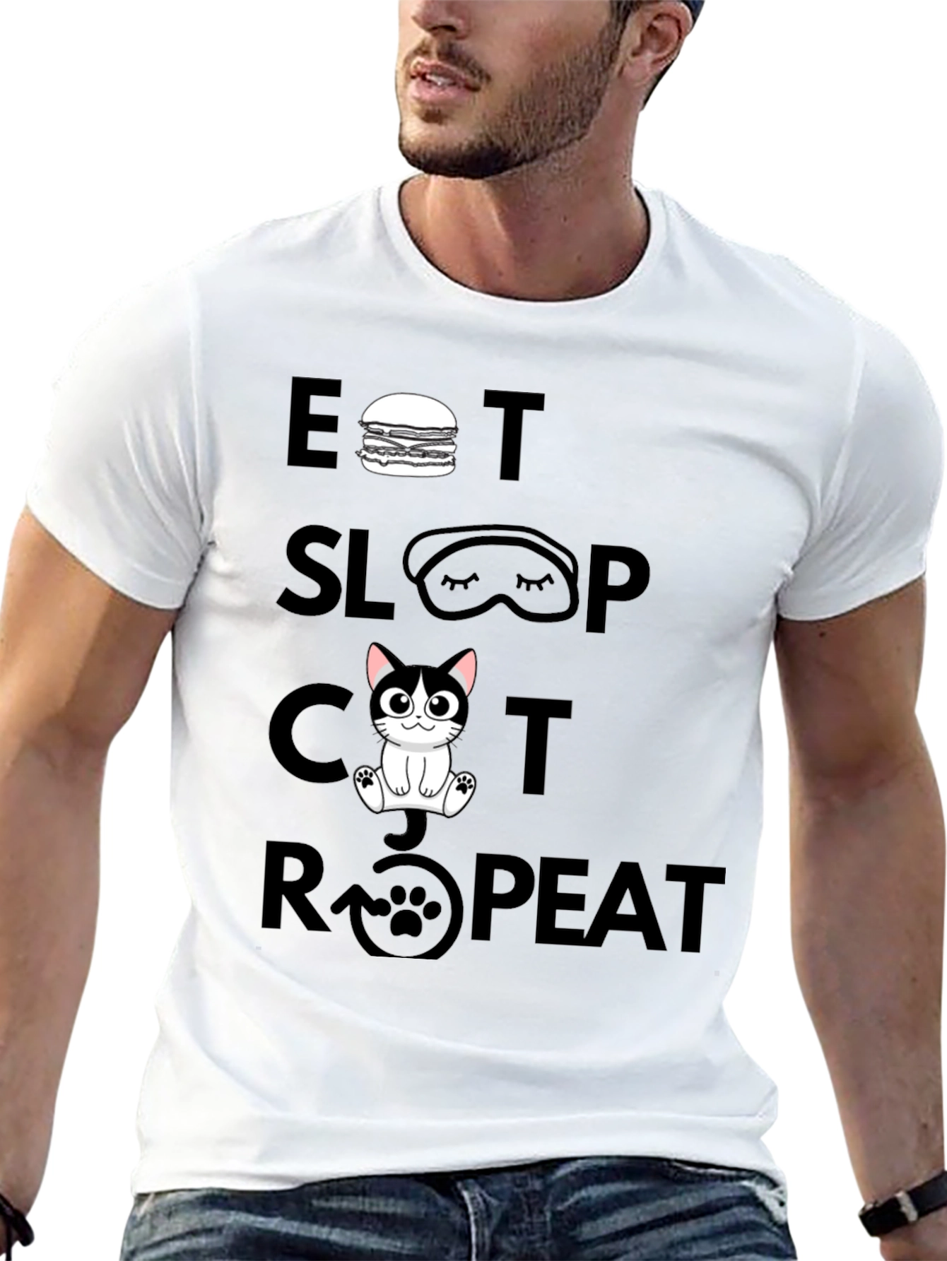Eat Sleep Cat Repeat Graphic Tee