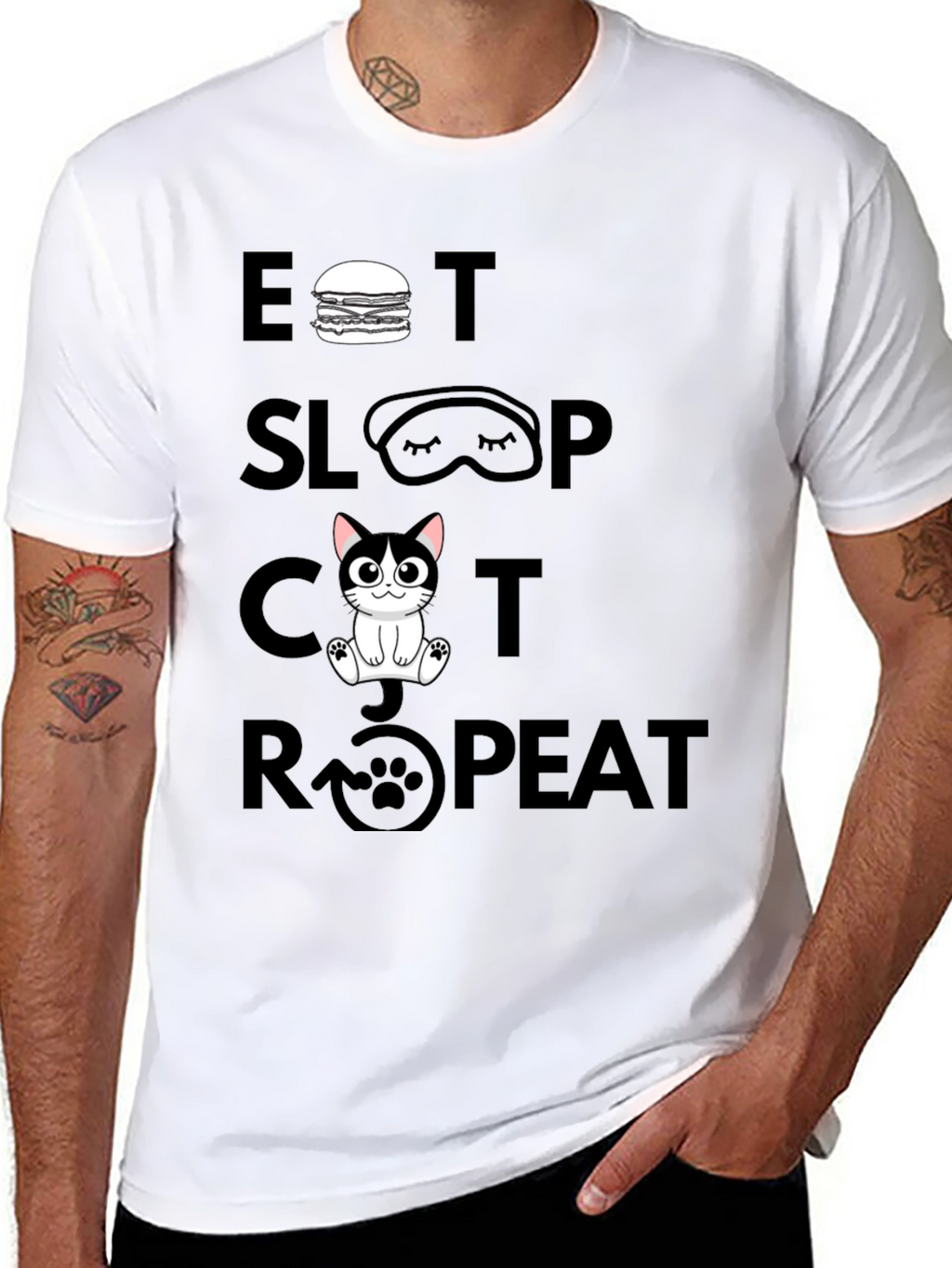 Eat Sleep Cat Repeat Graphic Tee