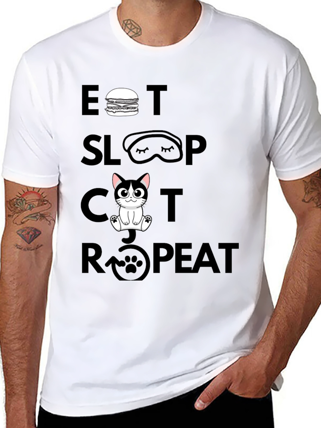 Eat Sleep Cat Repeat Graphic Tee