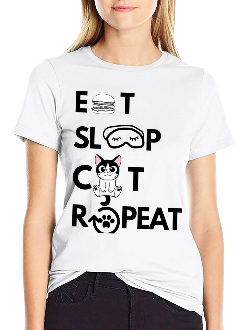 Eat Sleep Cat Repeat Graphic Tee