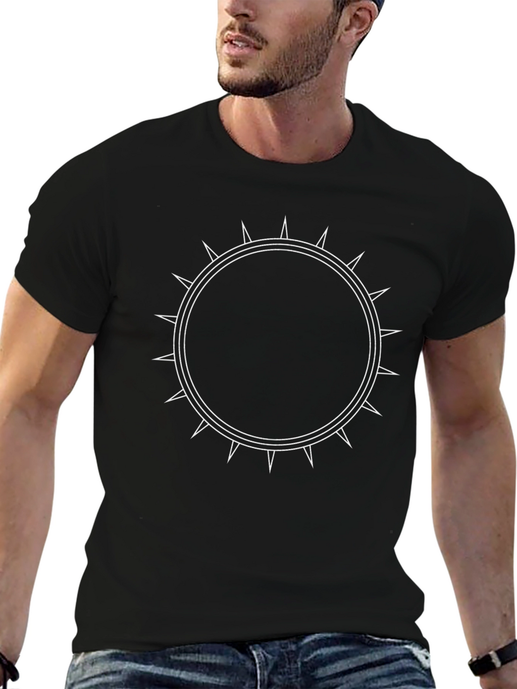 Edgy Spiked Circle Graphic Tee - Black