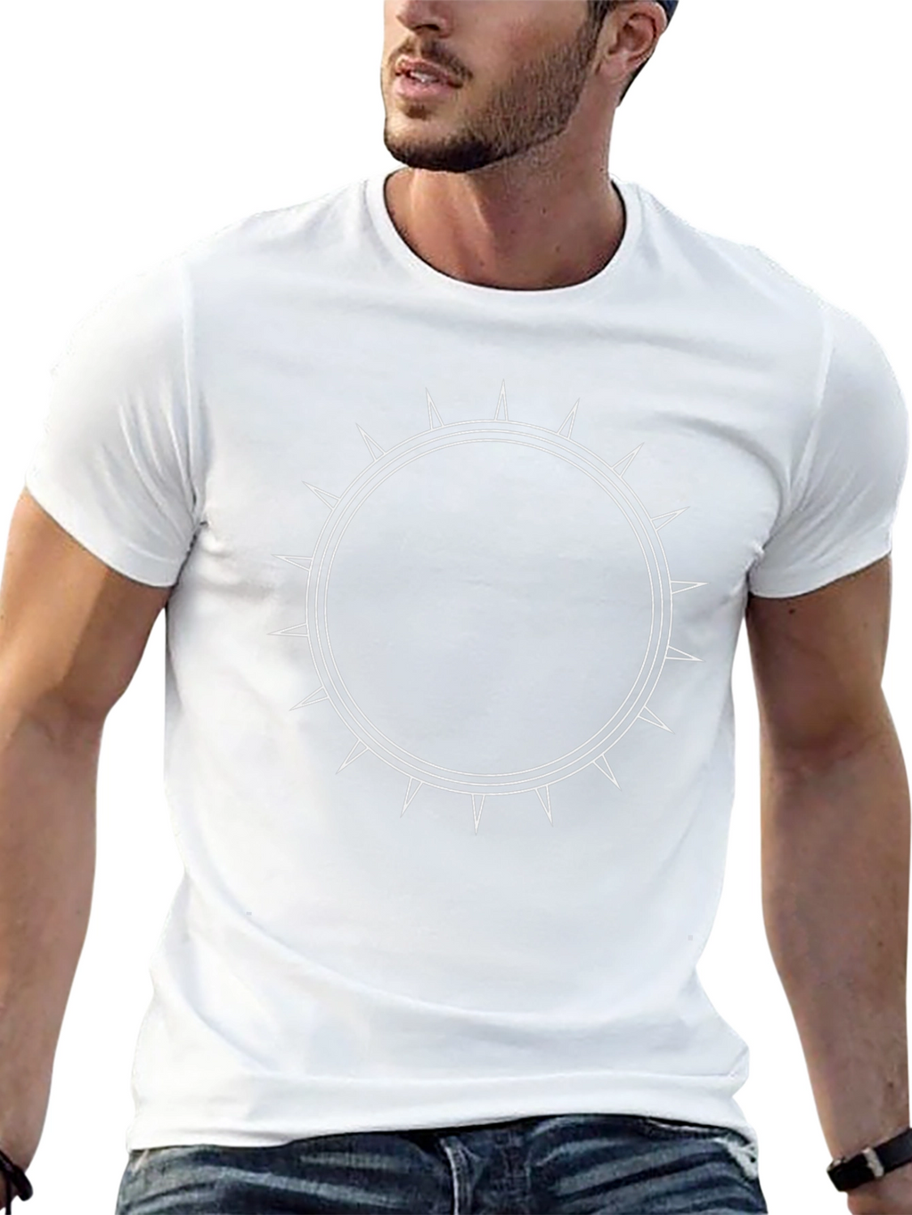 Edgy Spiked Circle Graphic Tee - Black
