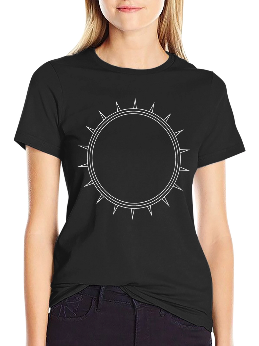 Edgy Spiked Circle Graphic Tee - Black