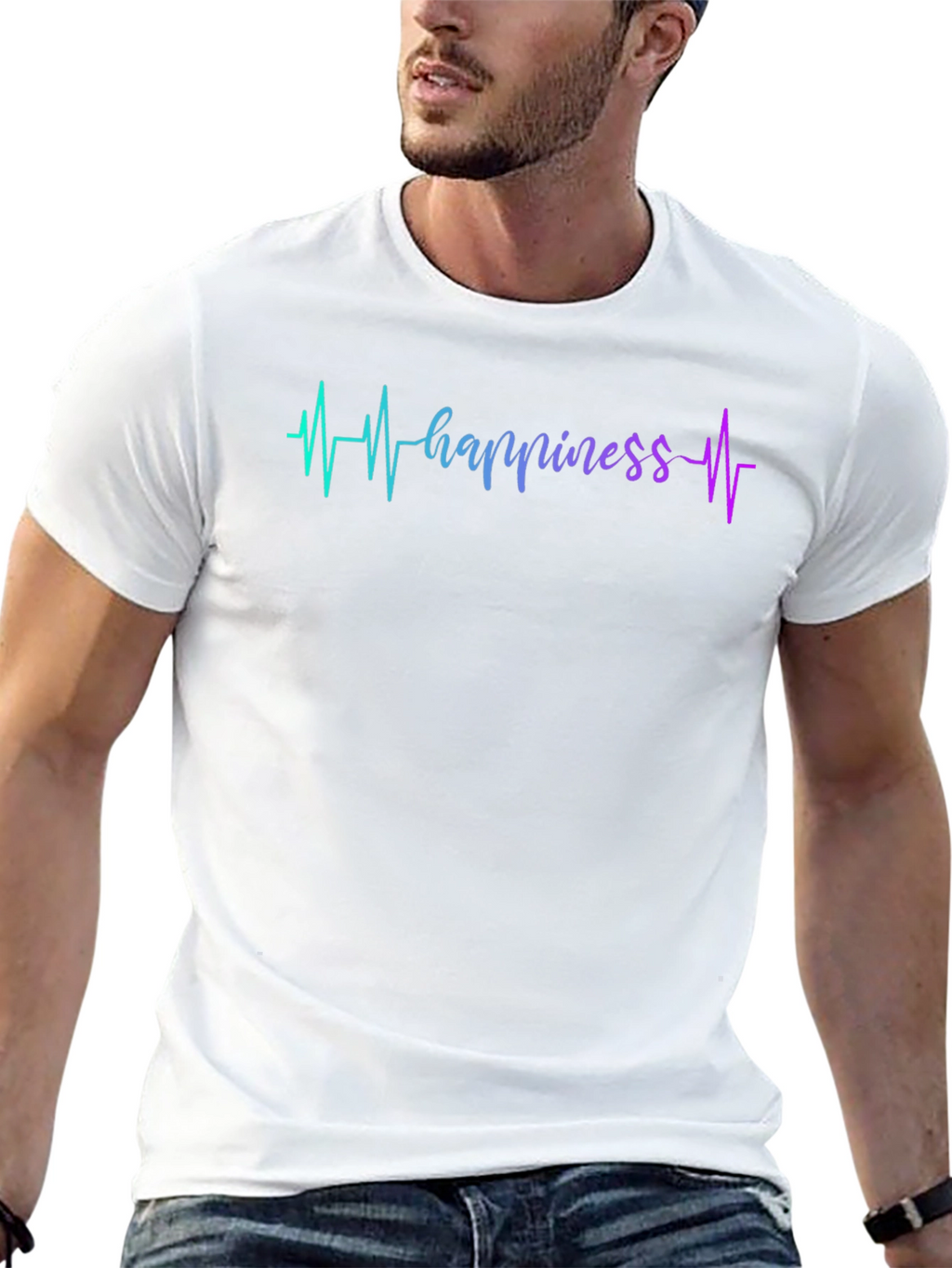 Happiness Heartbeat Graphic Black T-Shirt