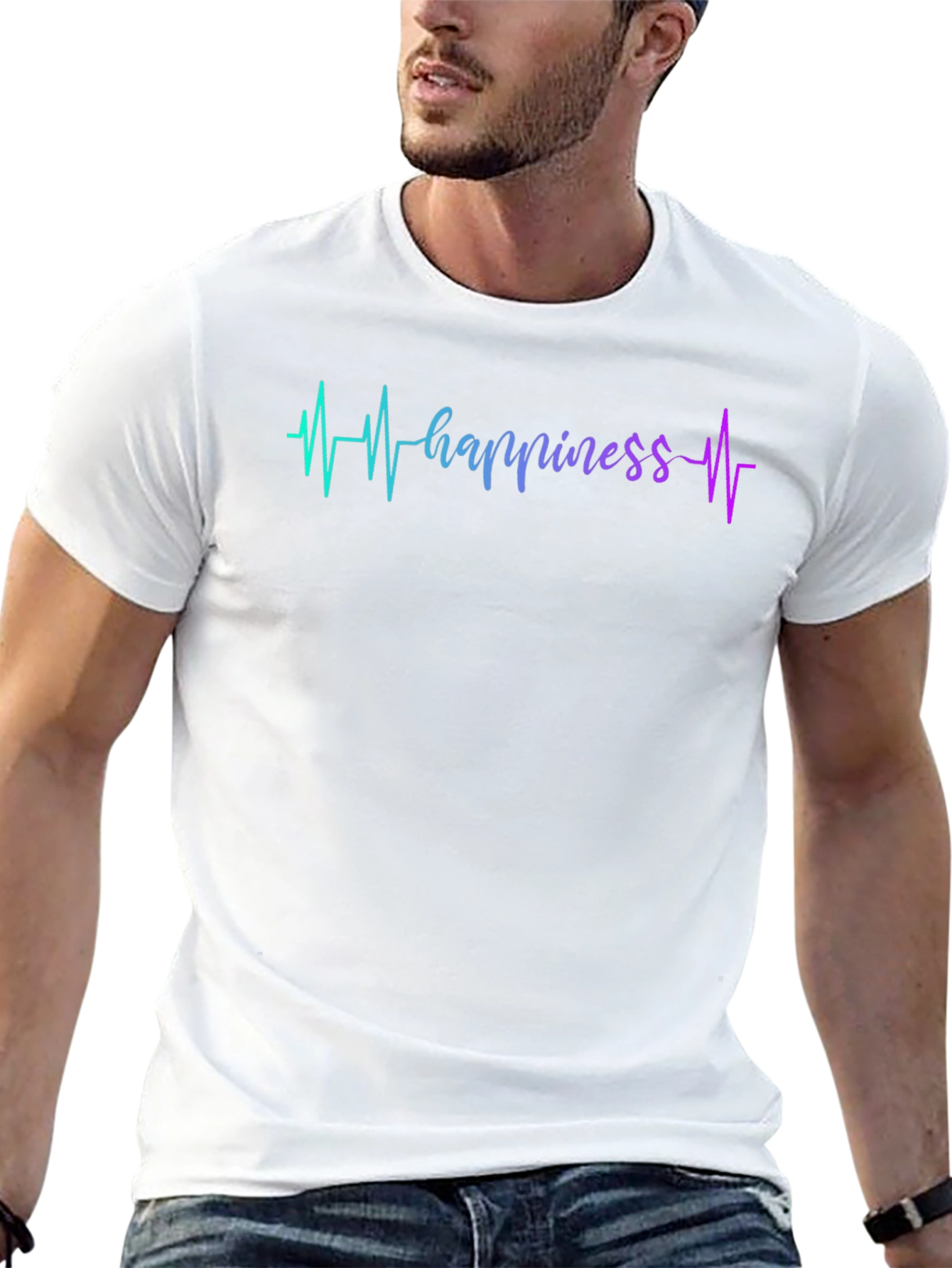Happiness Heartbeat Graphic Black T-Shirt