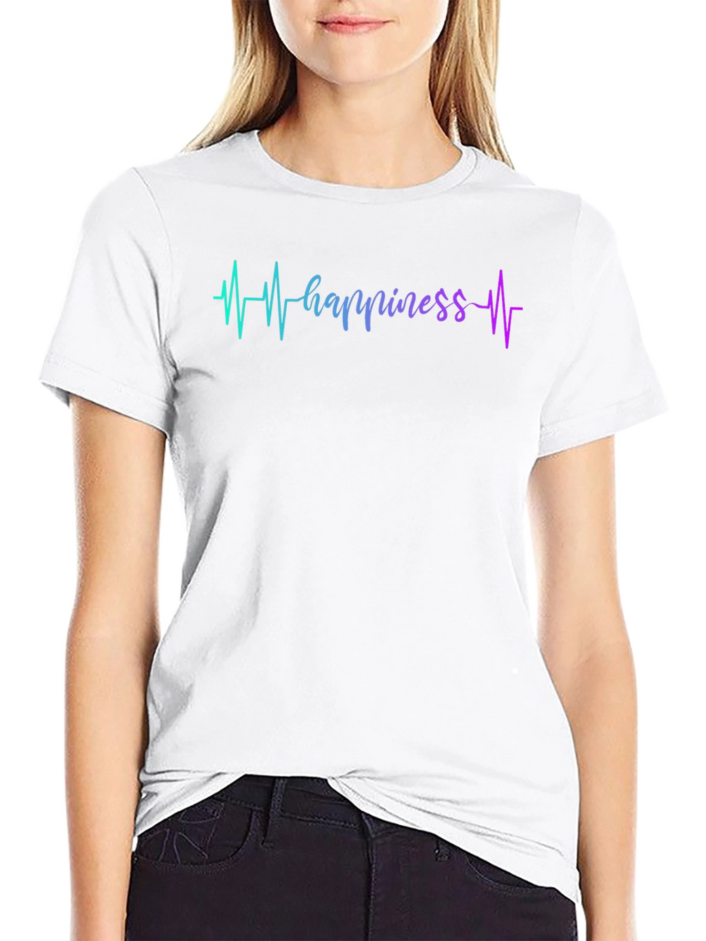 Happiness Heartbeat Graphic Black T-Shirt