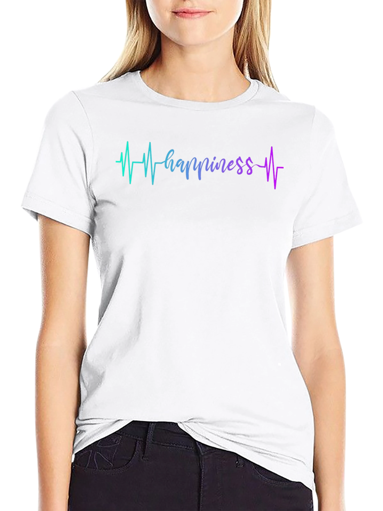 Happiness Heartbeat Graphic Black T-Shirt