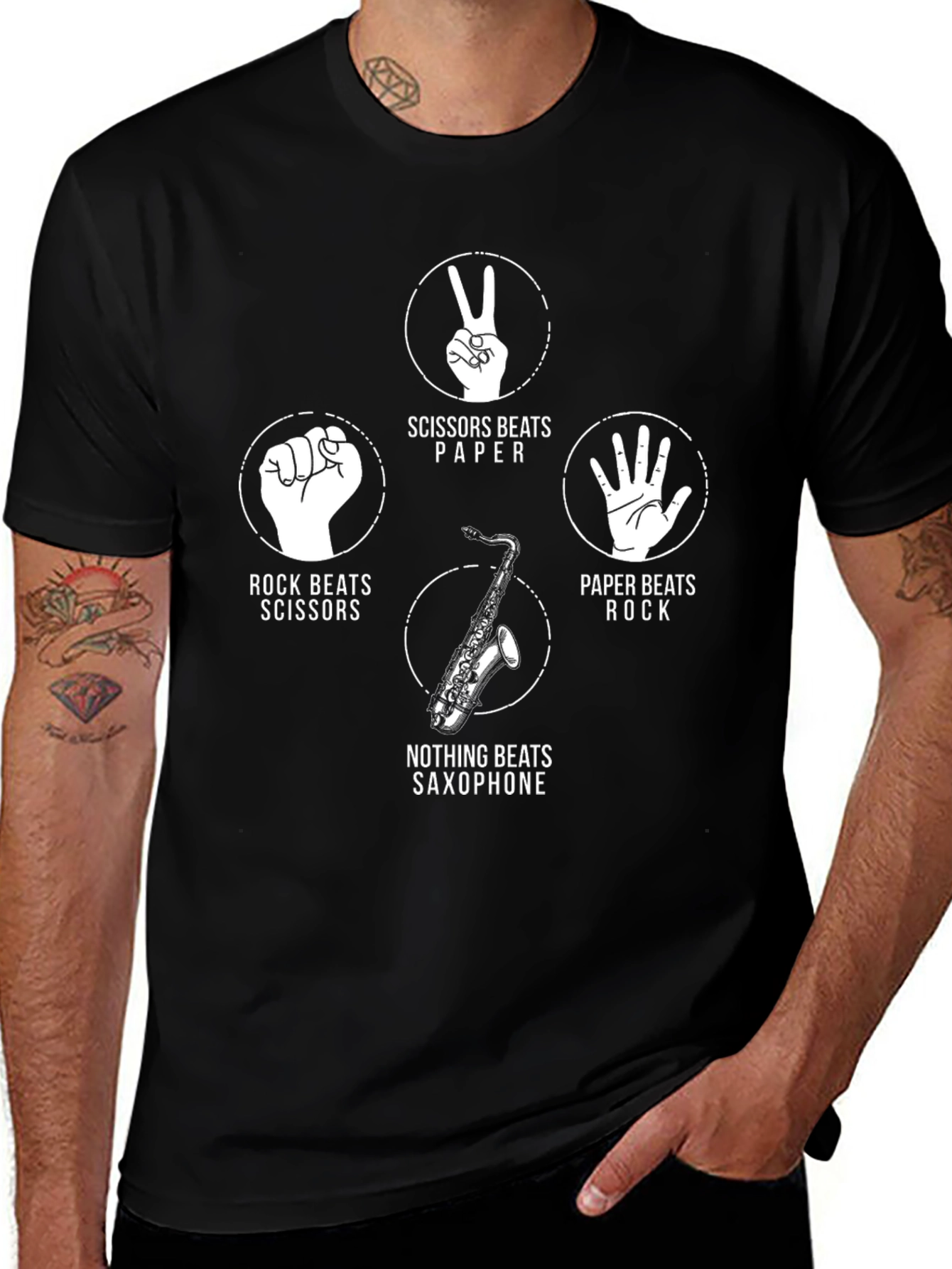 Rock Paper Scissors Saxophone Graphic Tee