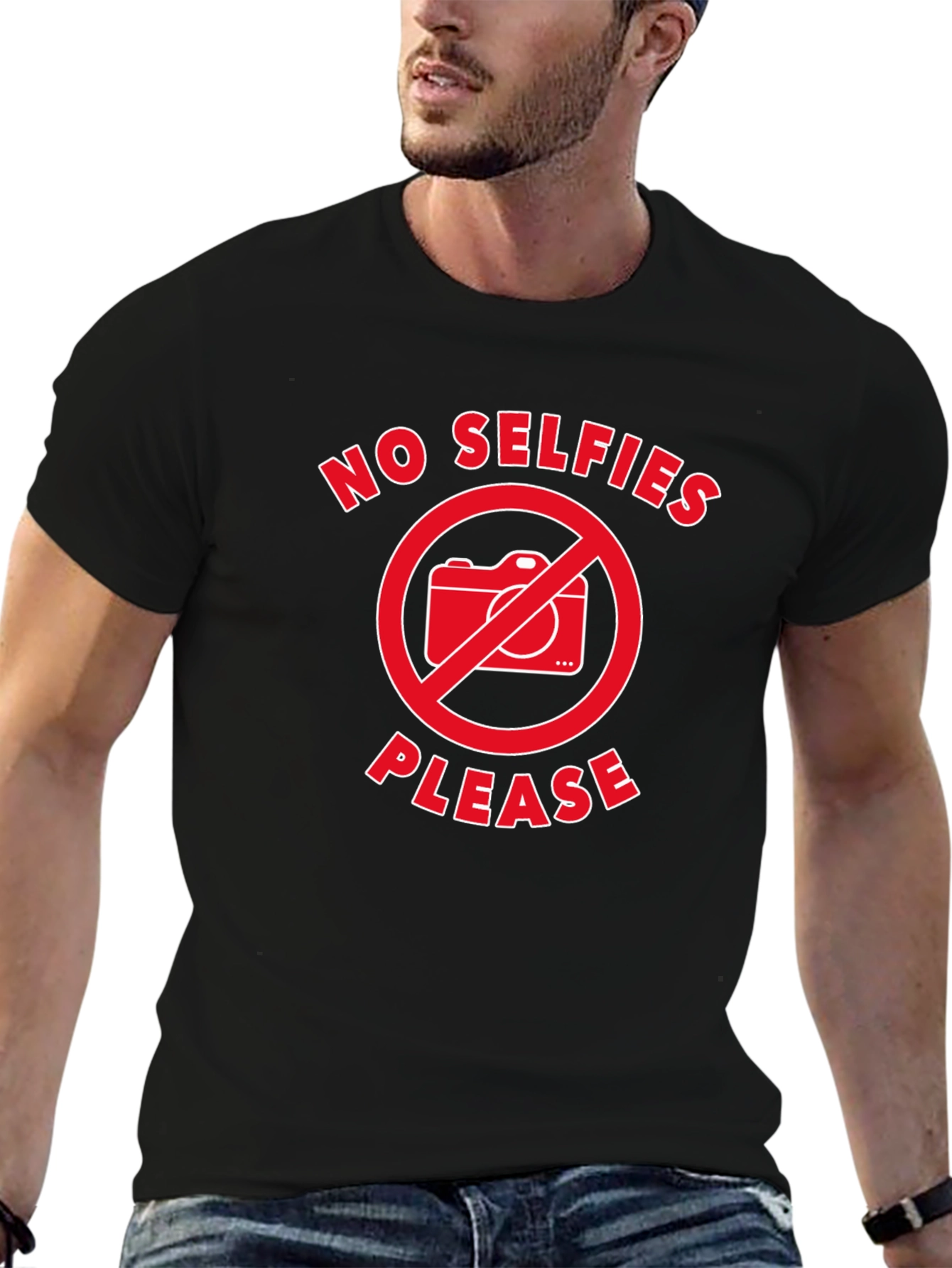 No Selfies Please T-Shirt - Black Graphic Tee