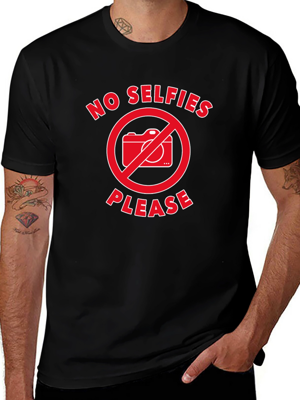 No Selfies Please T-Shirt - Black Graphic Tee