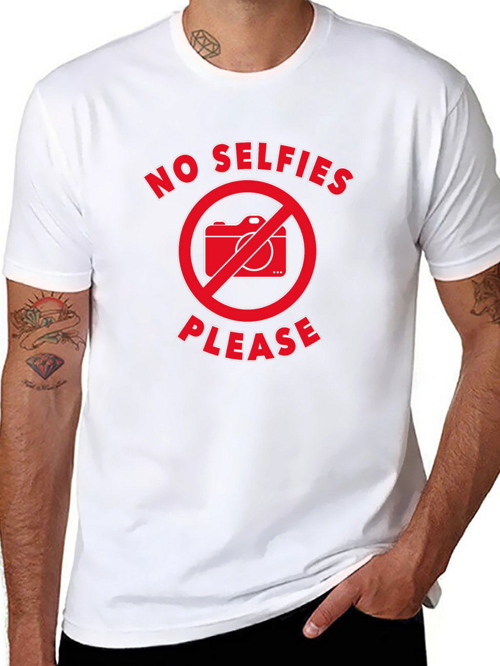 No Selfies Please T-Shirt - Black Graphic Tee