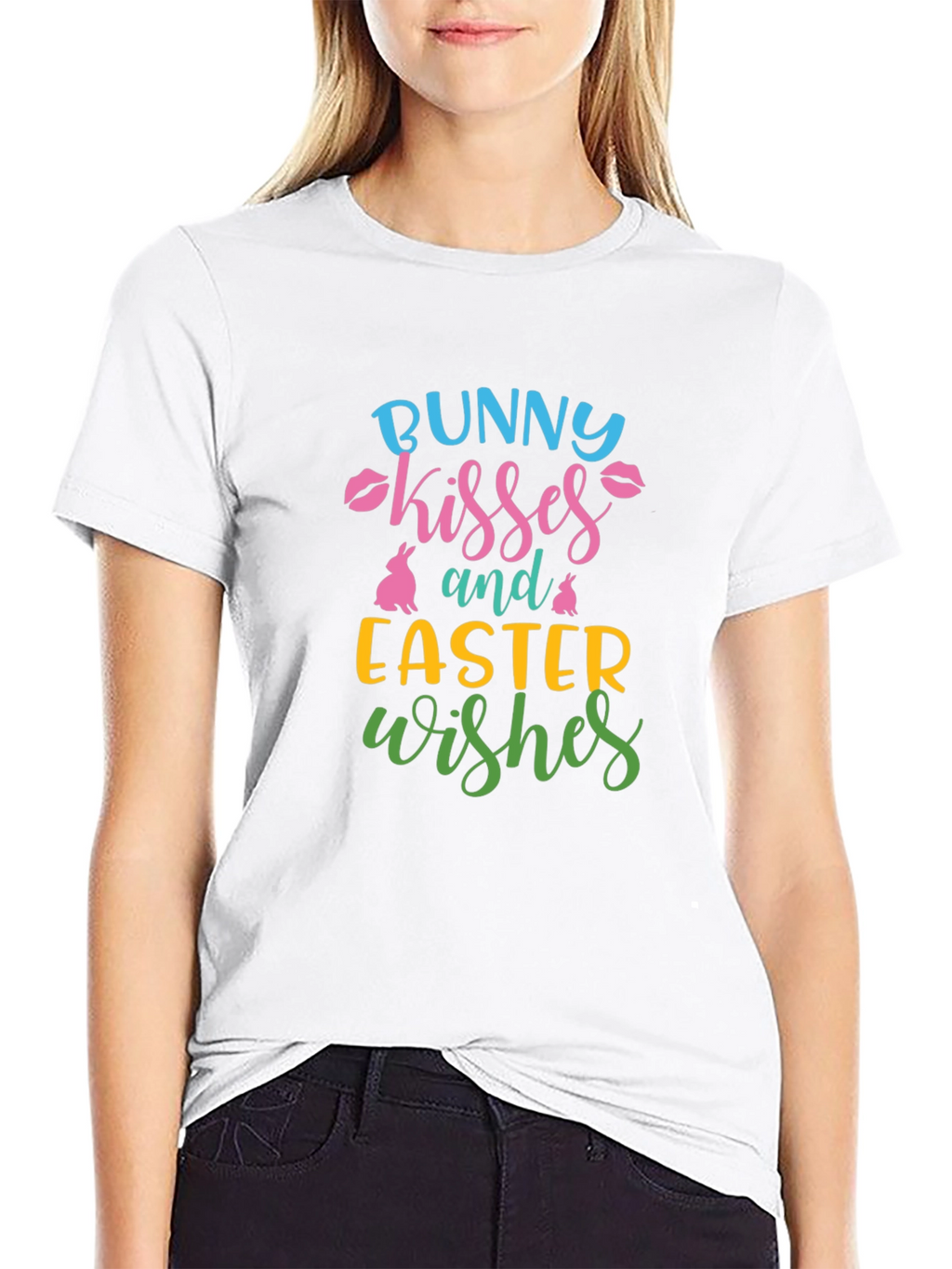 Bunny Kisses Easter Wishes Graphic Tee