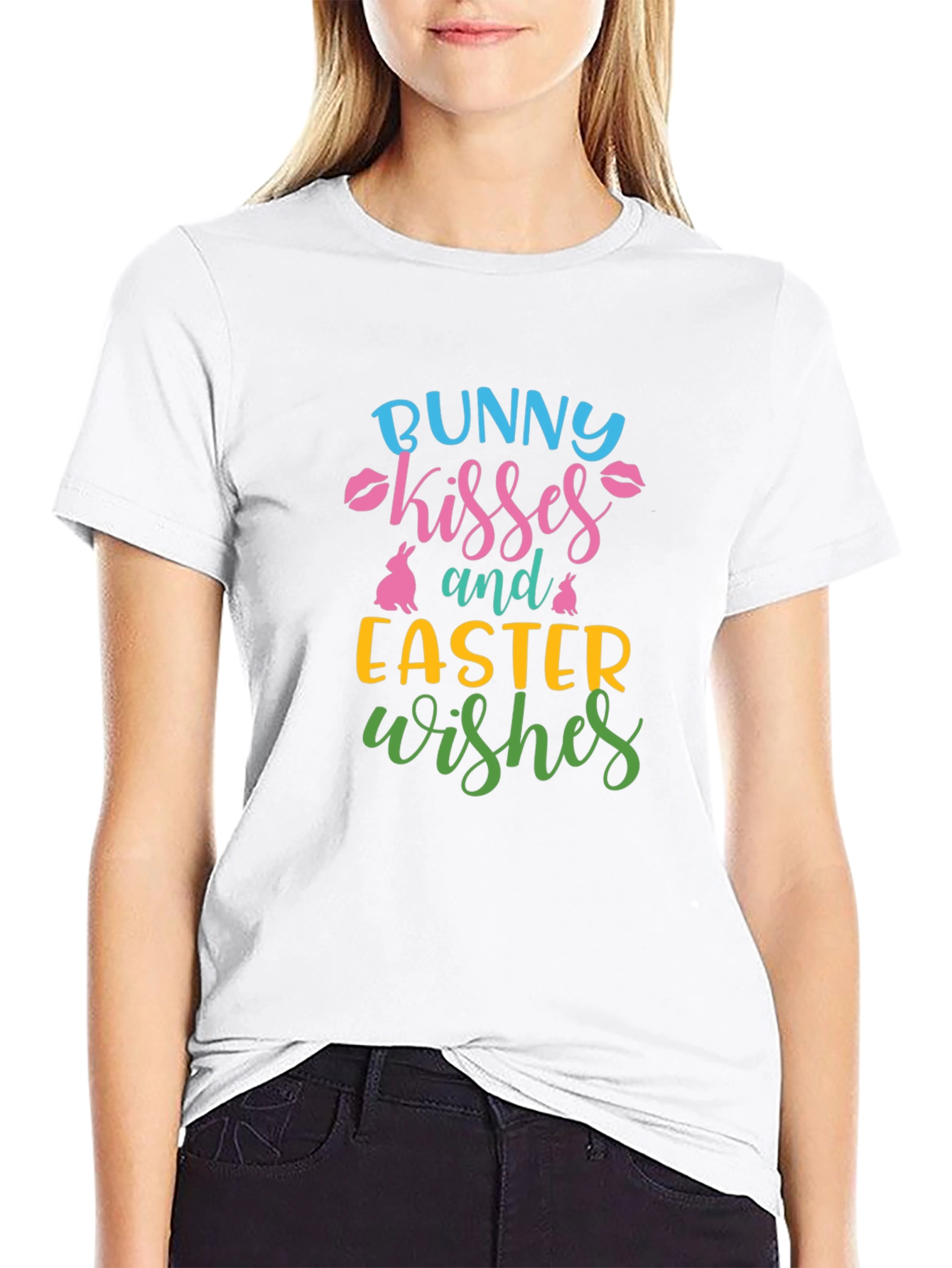 Bunny Kisses Easter Wishes Graphic Tee