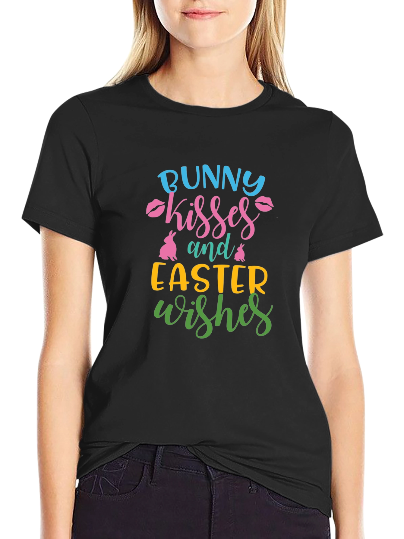 Bunny Kisses Easter Wishes Graphic Tee