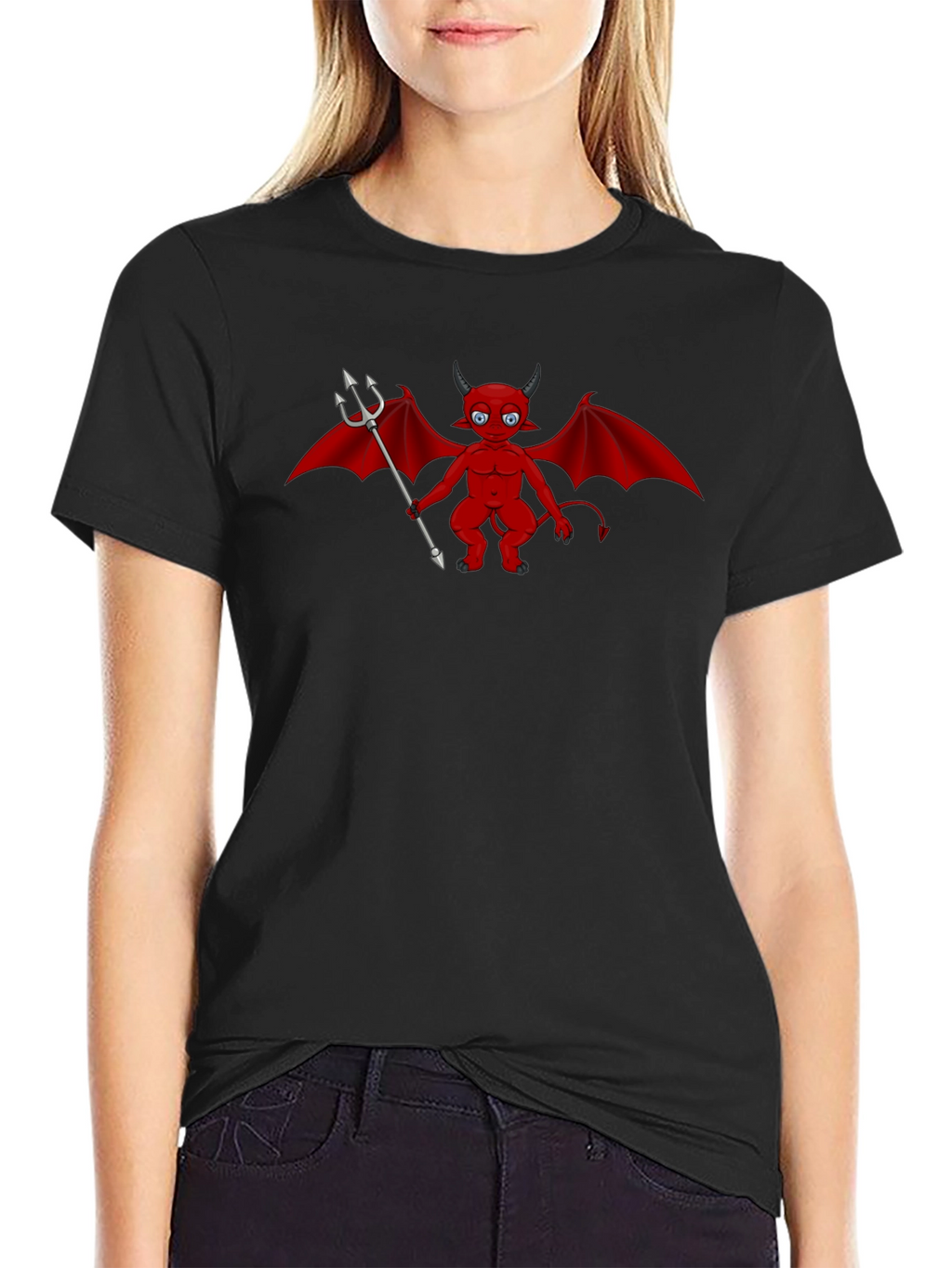 Cartoon Devil Graphic Tee - Black