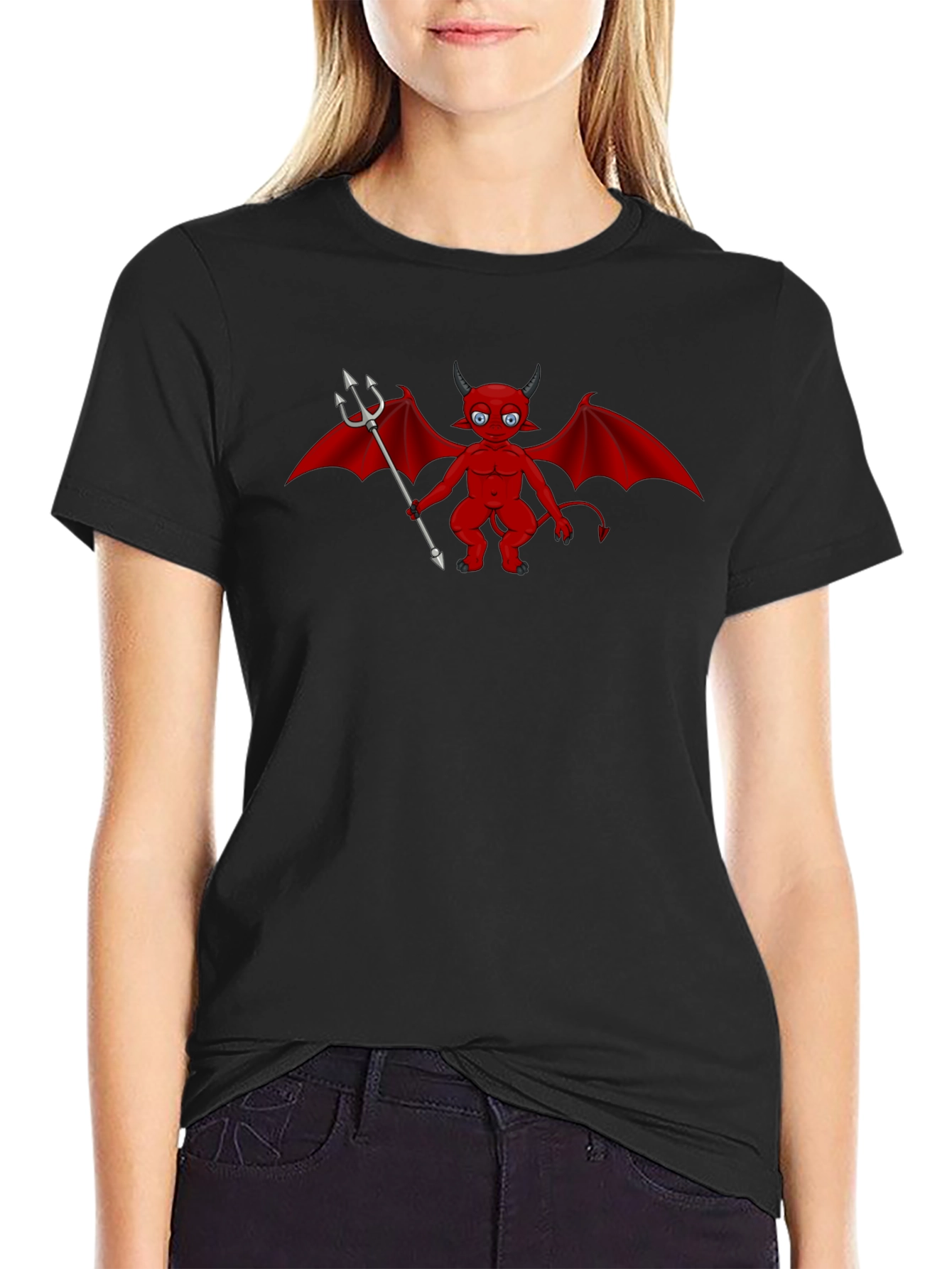 Cartoon Devil Graphic Tee - Black