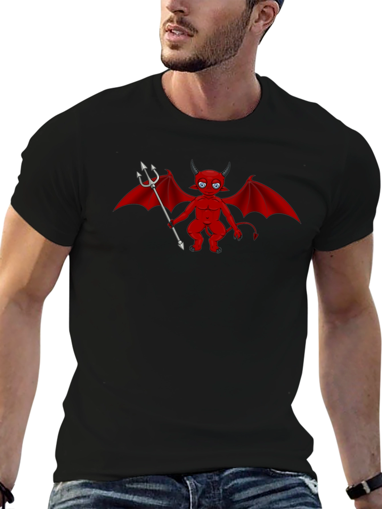 Cartoon Devil Graphic Tee - Black