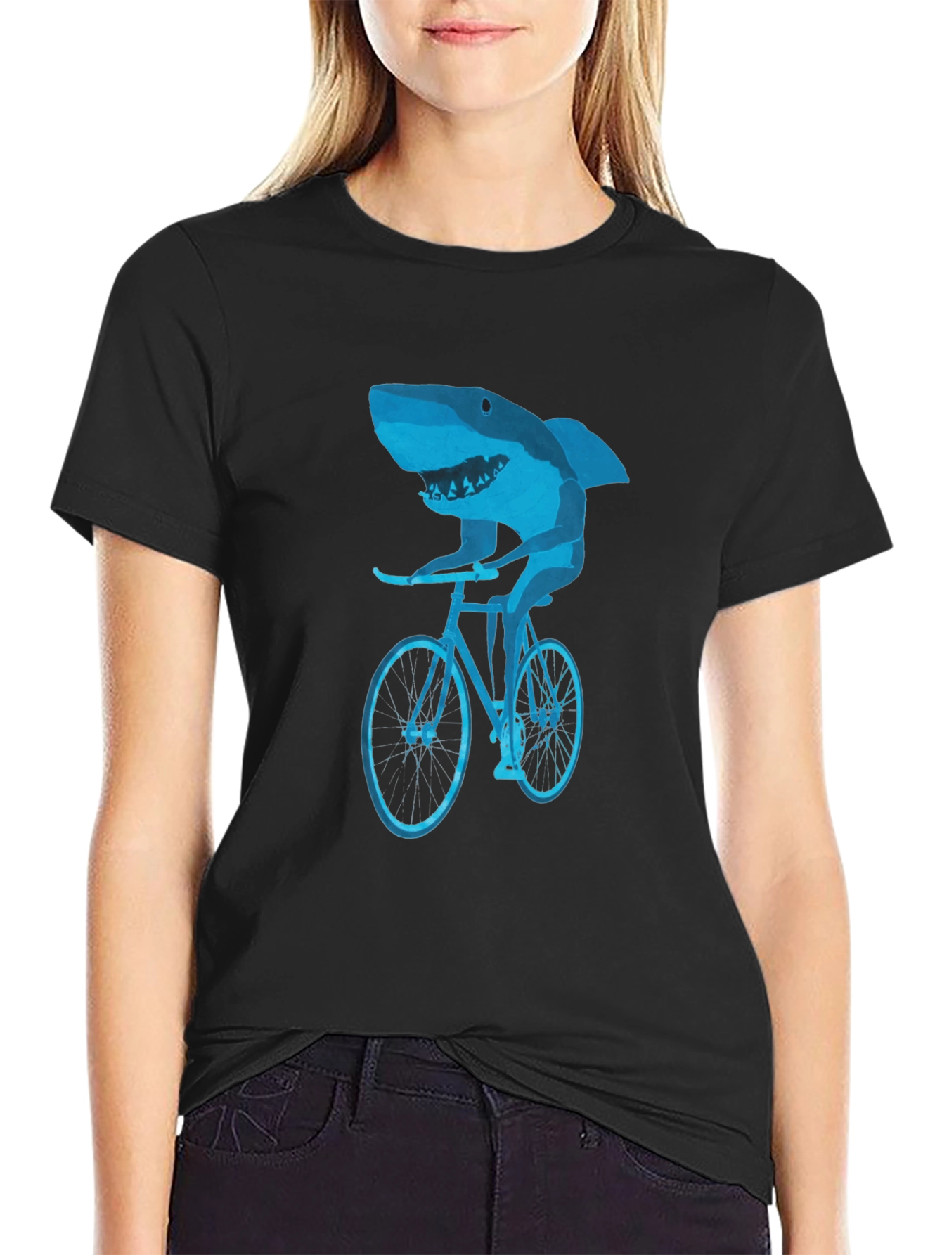 Shark on Bike Graphic Tee - Black