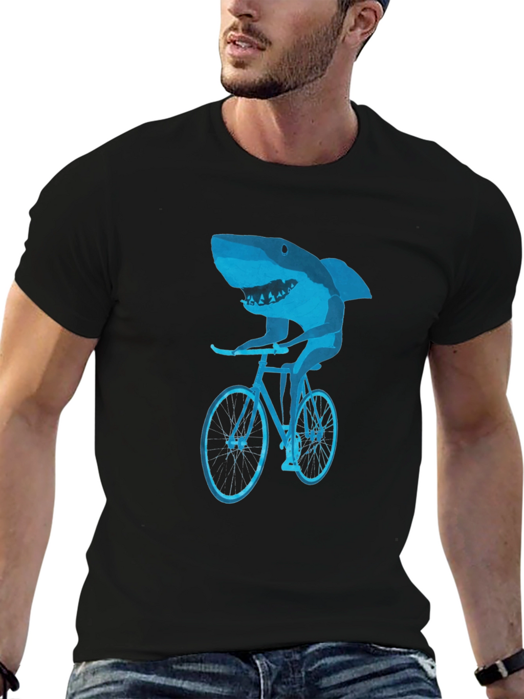 Shark on Bike Graphic Tee - Black