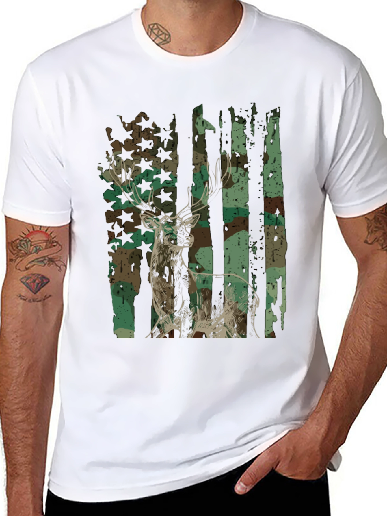 Camo Deer Graphic Tee - Mens Hunting Shirt