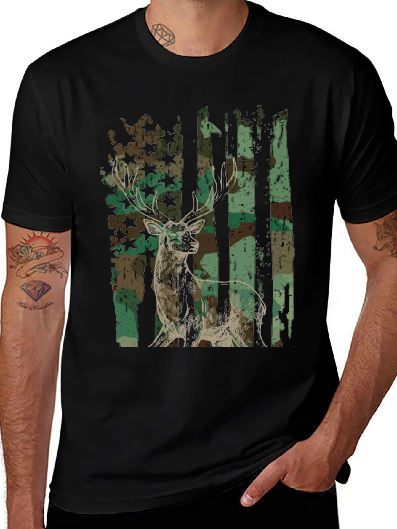 Camo Deer Graphic Tee - Mens Hunting Shirt