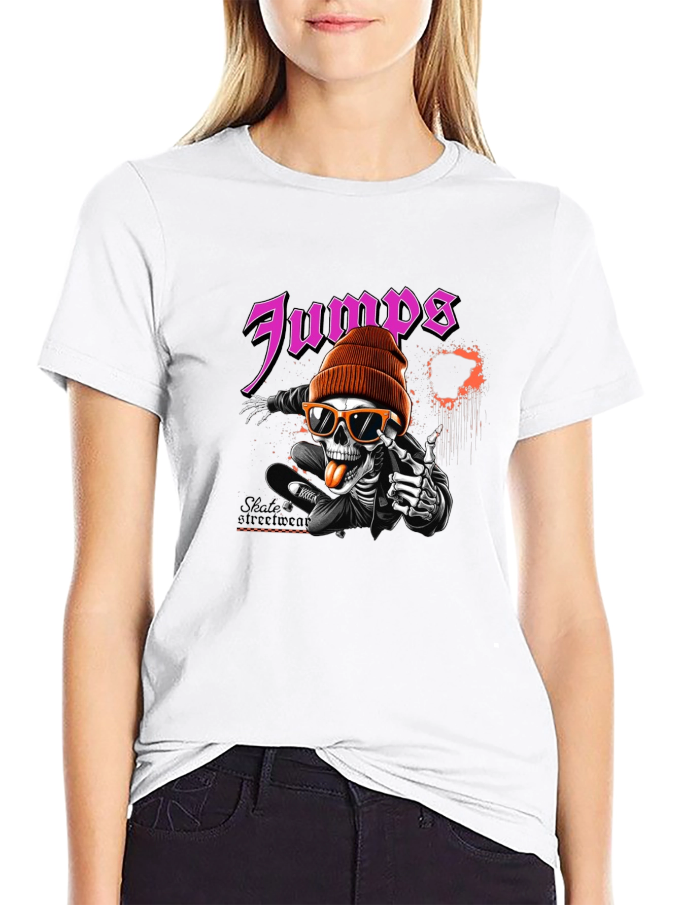 Jumps Skate Skeleton Black Graphic T-Shirt