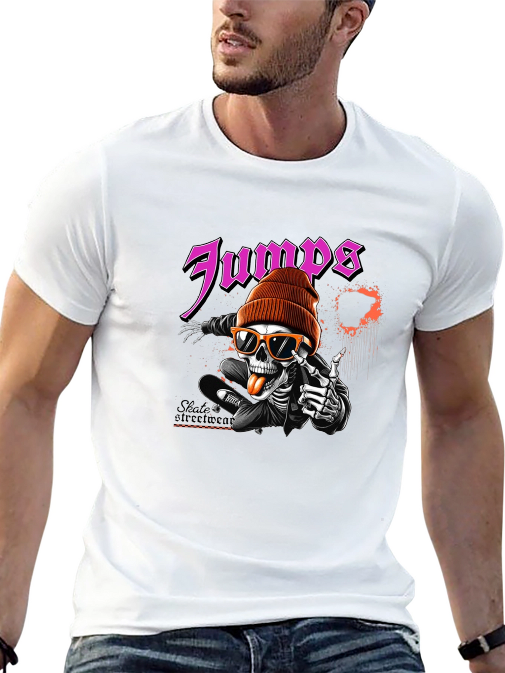Jumps Skate Skeleton Black Graphic T-Shirt