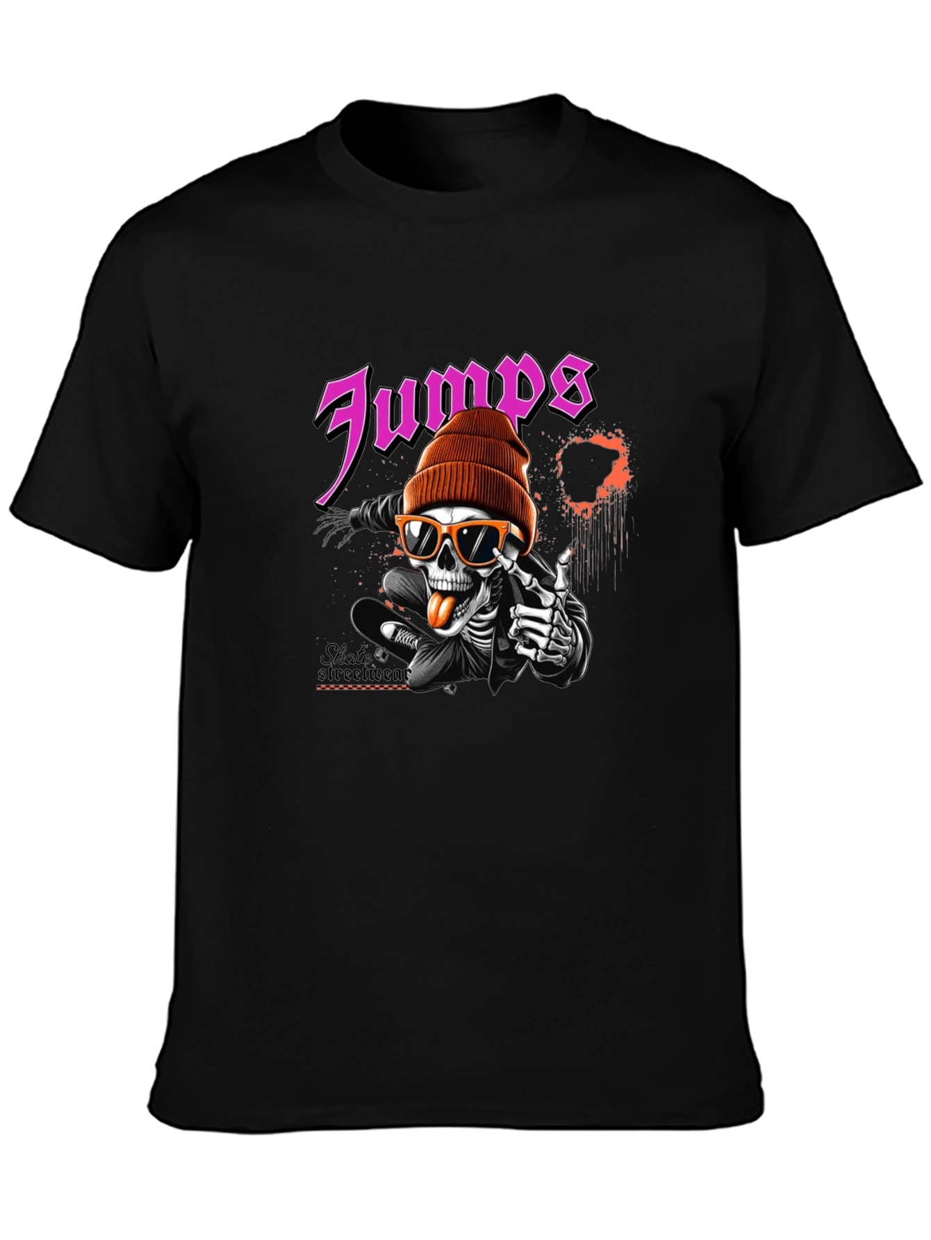 Jumps Skate Skeleton Black Graphic T-Shirt