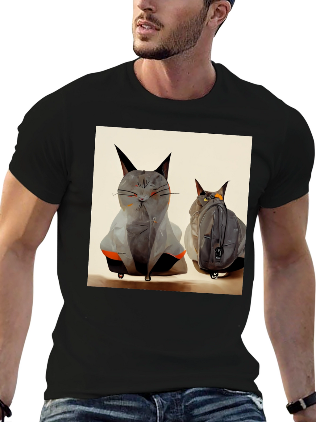Cat Luggage Graphic Tee - Travel in Style